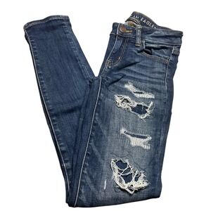 American Eagle Next Level Stretch Skinny Jeans Dark Wash Distressed Womens 00